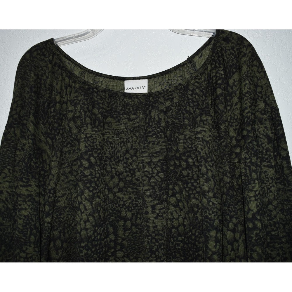 Ava & Viv Top 3X Green Floral Stretch Long Sleeve Lightweight‎ Flowey Pullover - Picture 9 of 16